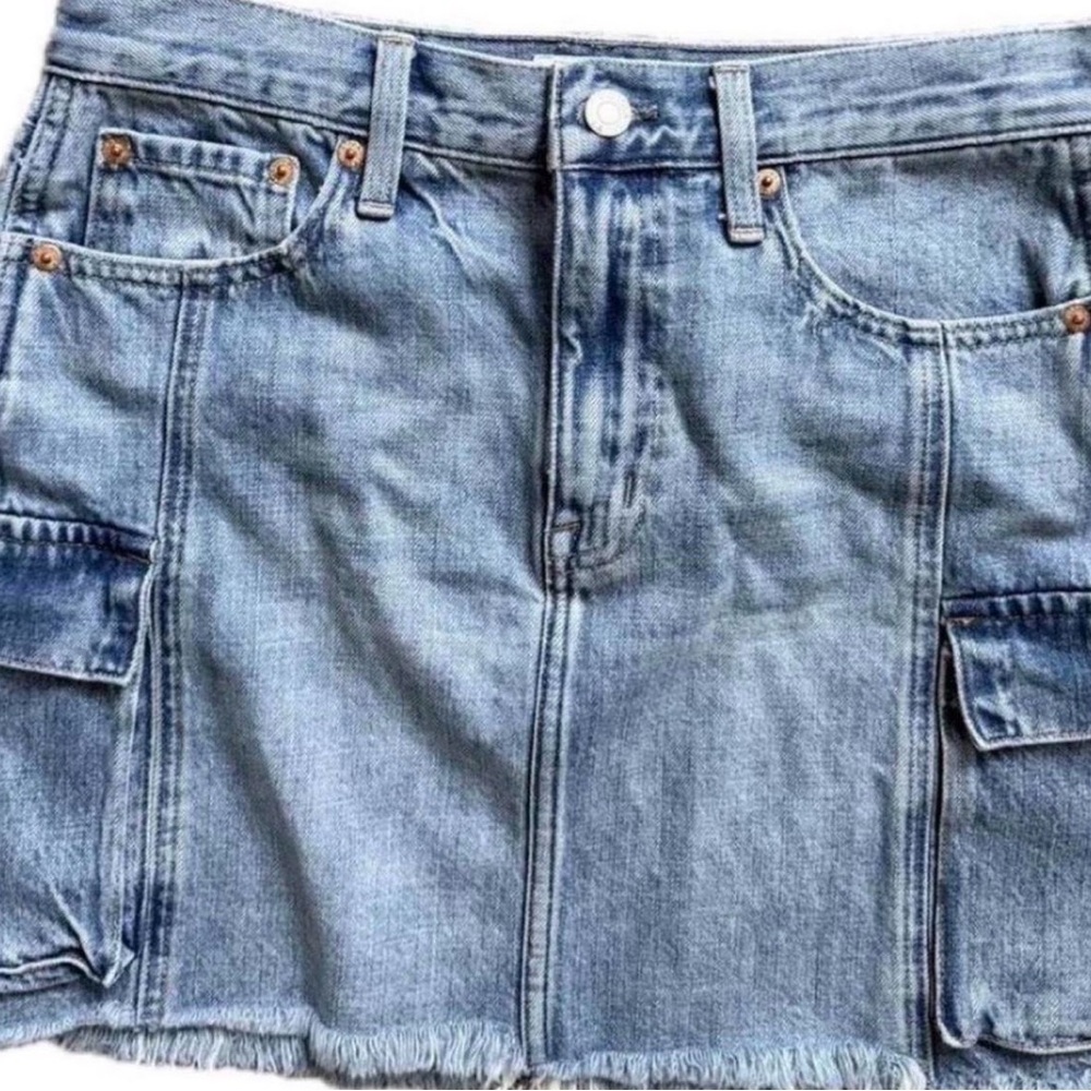 pistola Light Blue Denim Cargo Mini Skirt